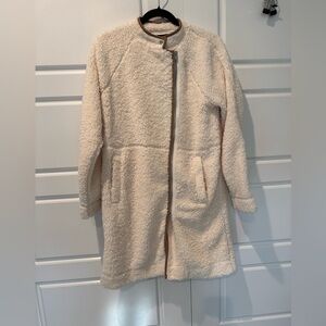 Banana Republic Sherpa Cocoon Coat Cream Tan Trim Mid Length Womens Size Small